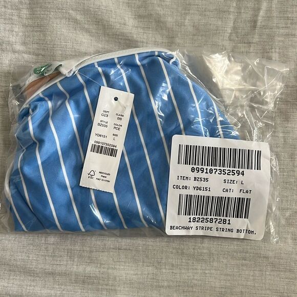 J. Crew String hipster bikini bottom in stripe blue white size Large - Picture 4 of 8